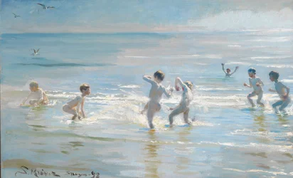 A Group of Boys in the Sunlit Water